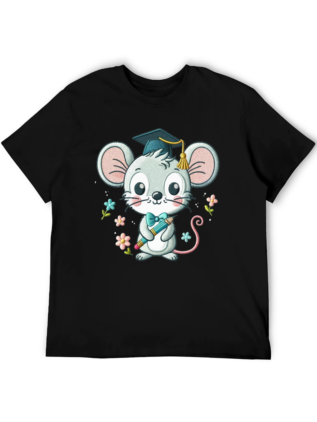 Black Graduation Mouse T-Shirt Cute Cartoon Animal Tee view 5