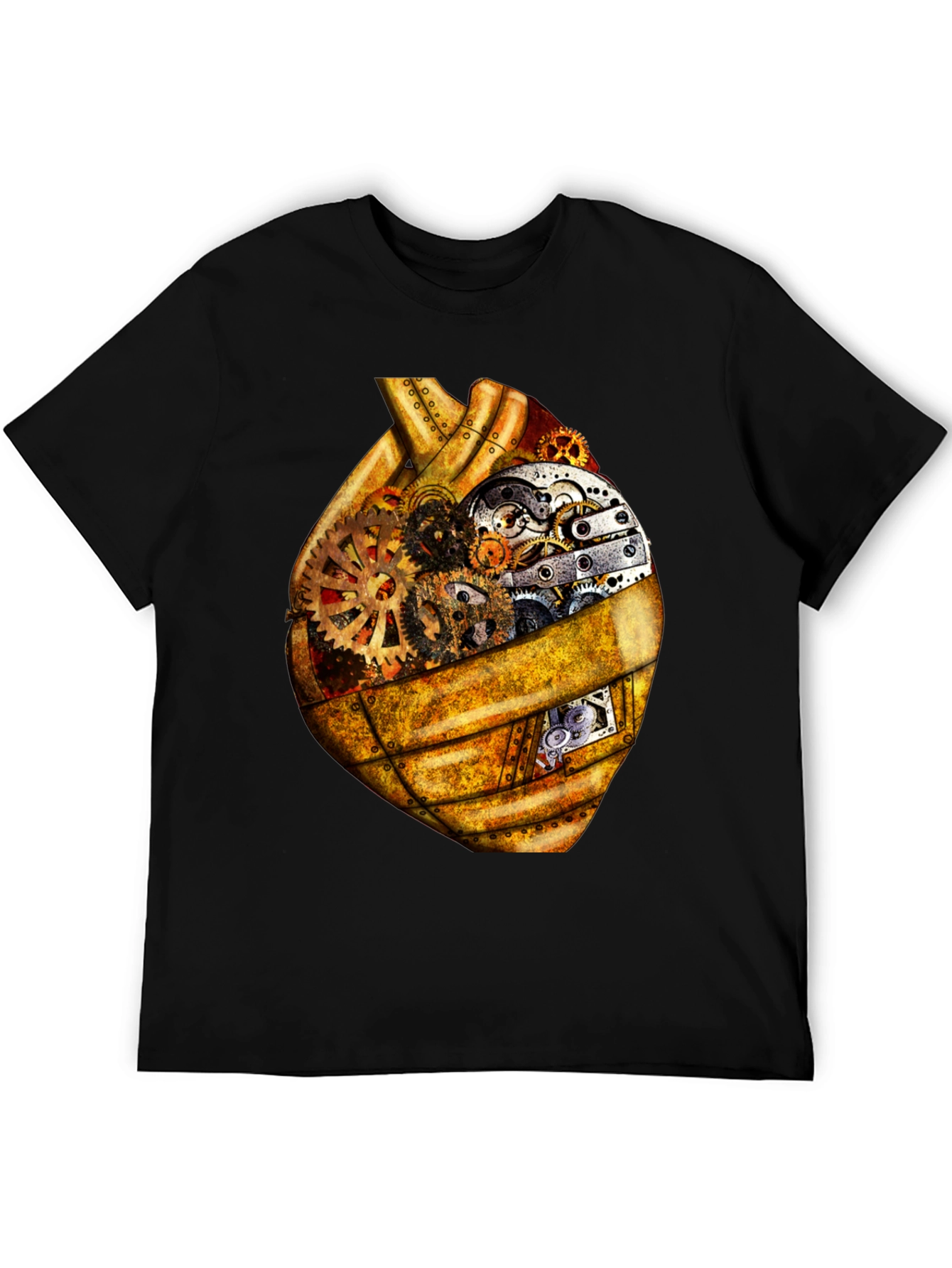 Black Steampunk Heart Gears Graphic Tee view 5