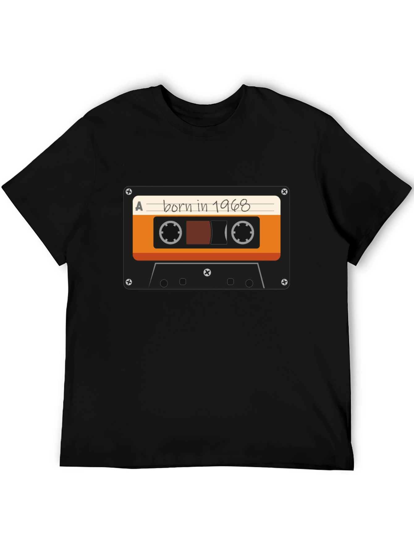 Black Born in 1968 Cassette Tape T-Shirt - Retro Birthday Tee view 5