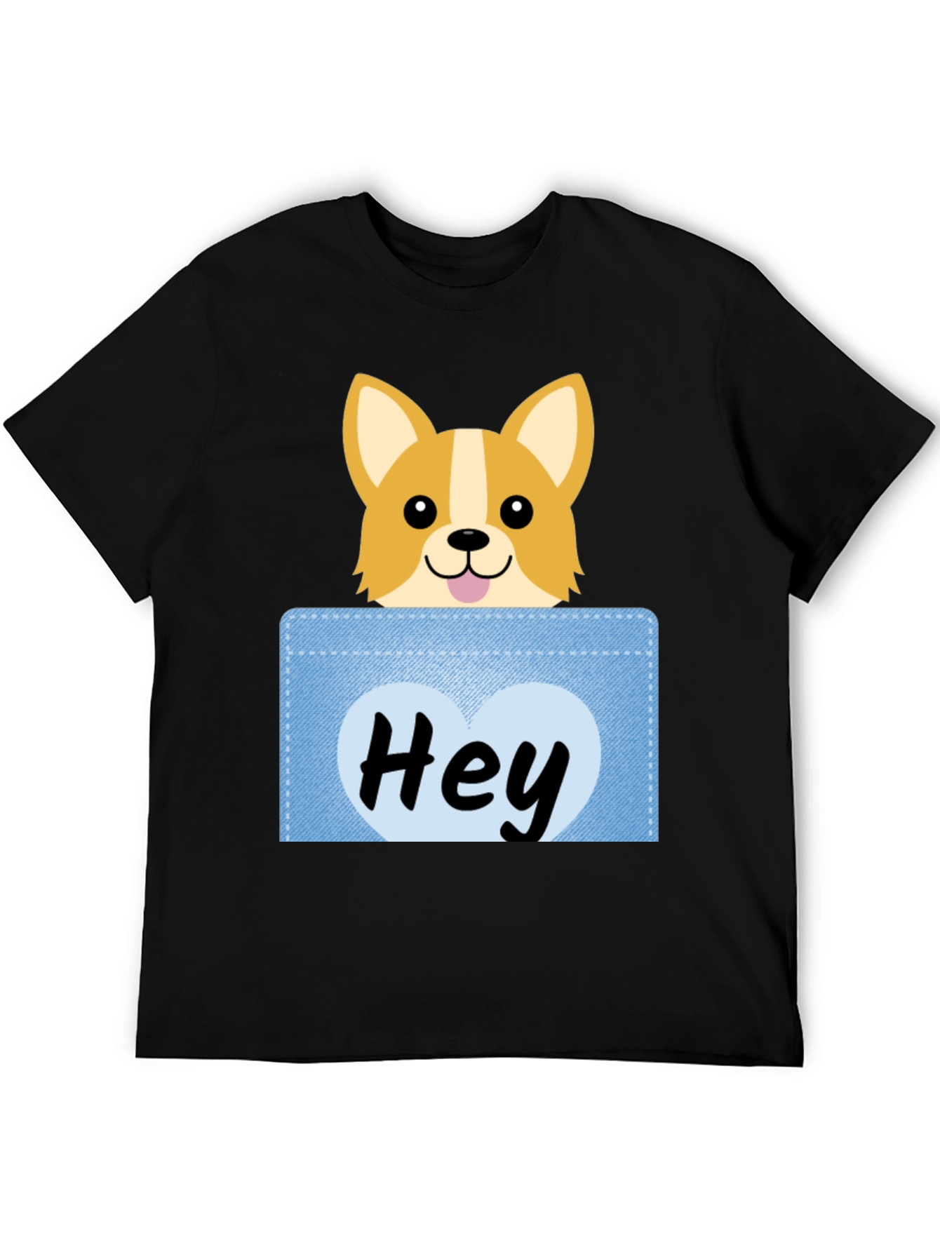 Black Cute Corgi Peek-a-Boo Pocket T-Shirt view 5