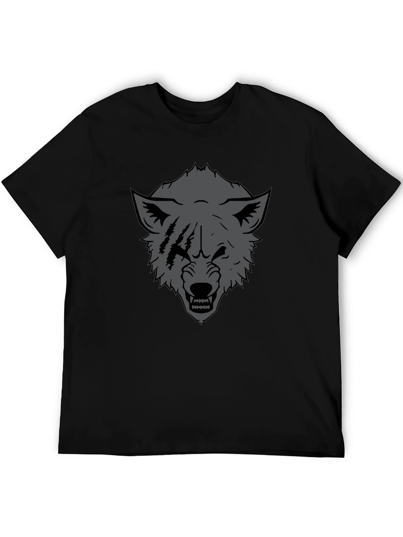 Black Men's Black Wolf Graphic Tee - Fierce Design view 5