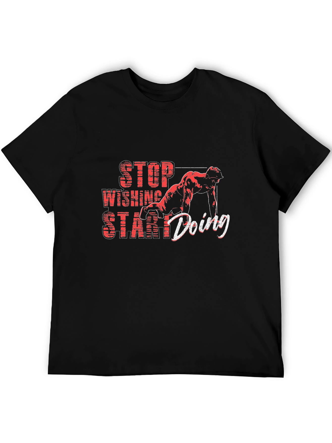 Black Motivational Black T-Shirt - Stop Wishing Start Doing view 5