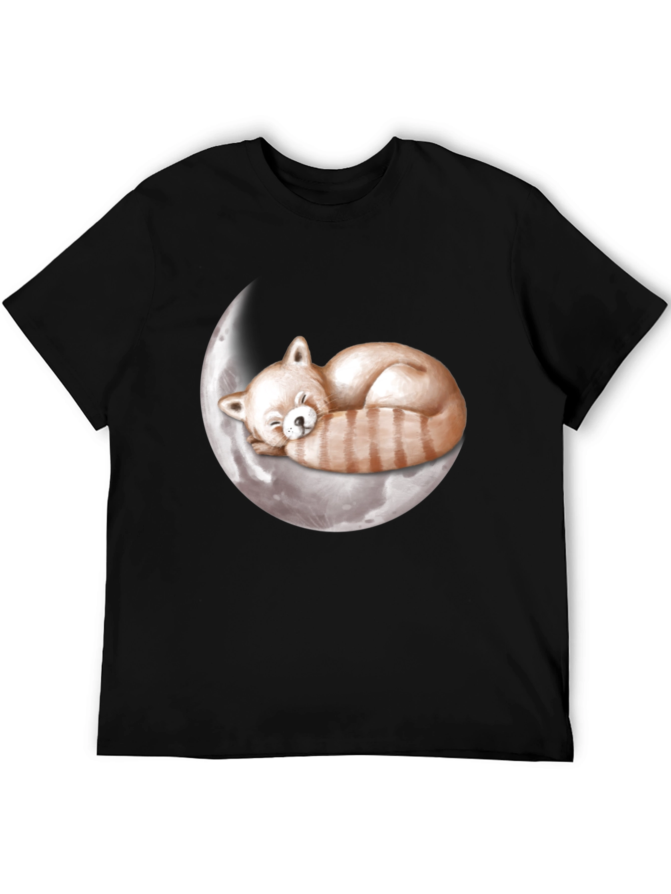 Black Red Panda Moon Sleep T-Shirt view 5
