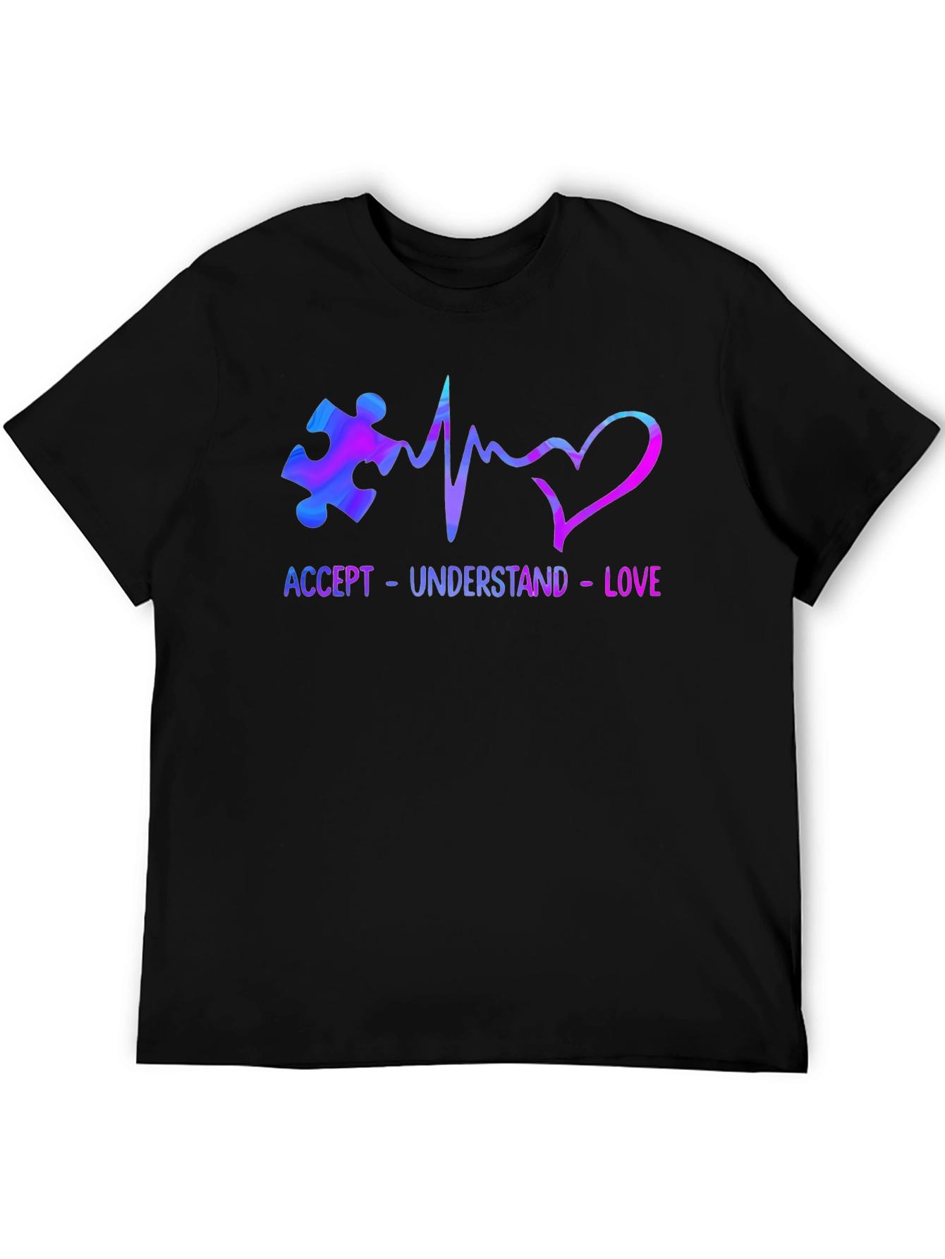 Black Accept Understand Love Autism Awareness T-Shirt view 5