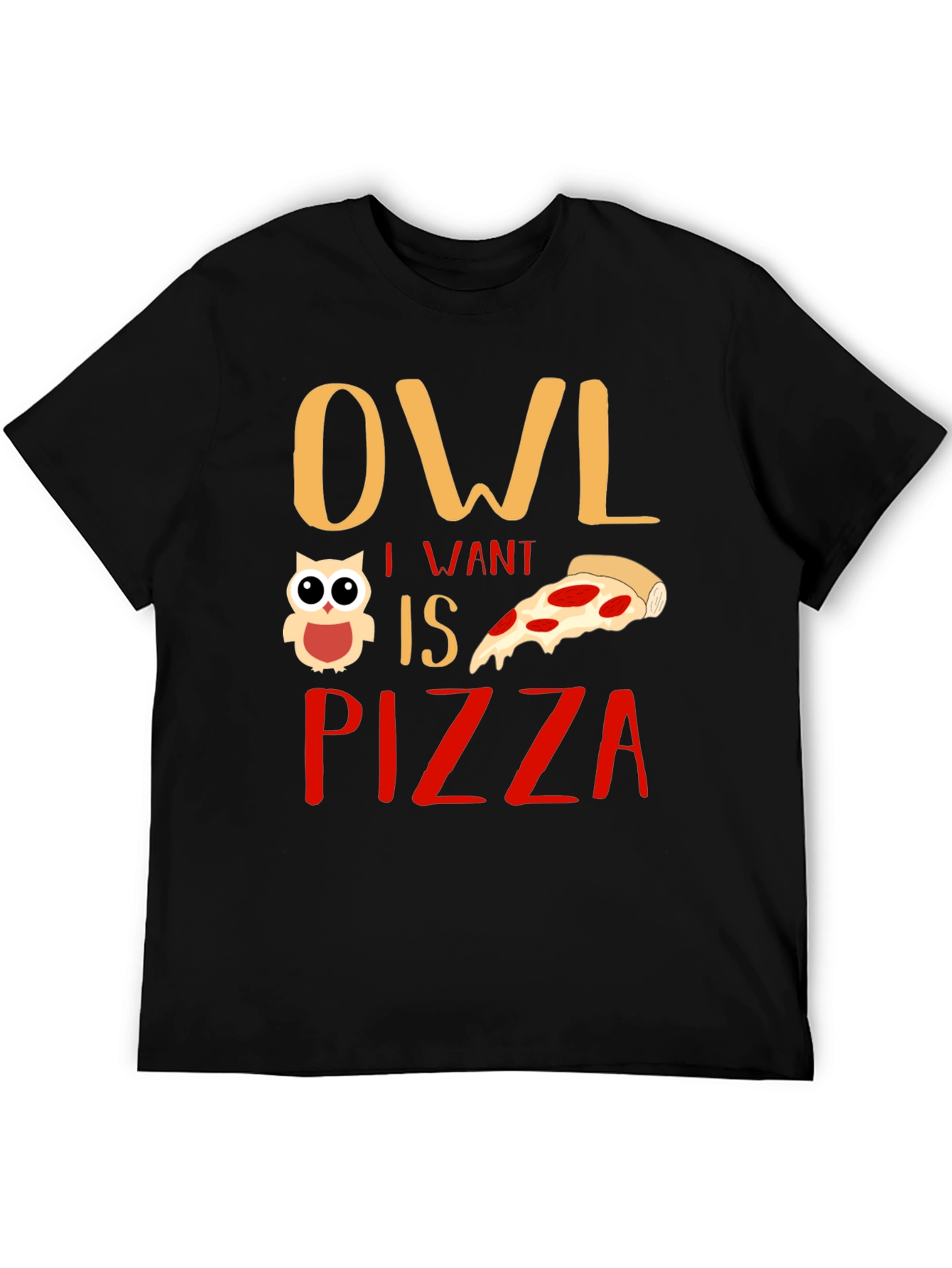 Black Owl I Want is Pizza Graphic T-Shirt view 5