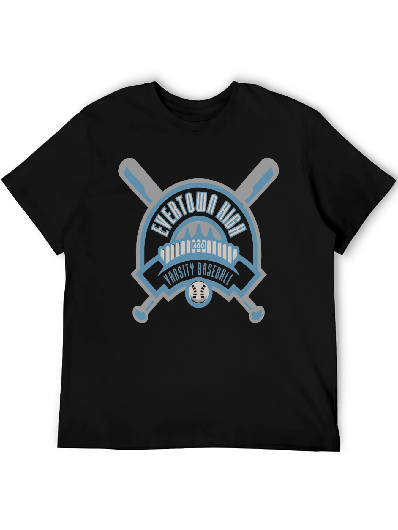 Black Evertown High Varsity Baseball Black T-Shirt view 5