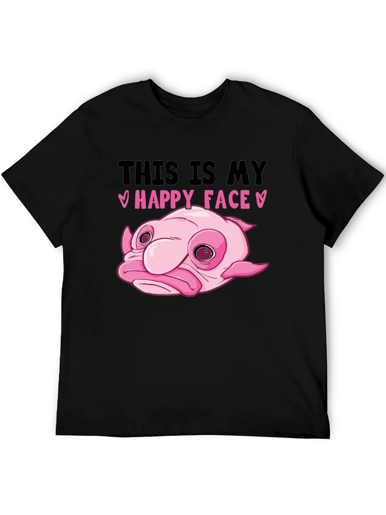 Black Blobfish Happy Face Black T-Shirt view 5