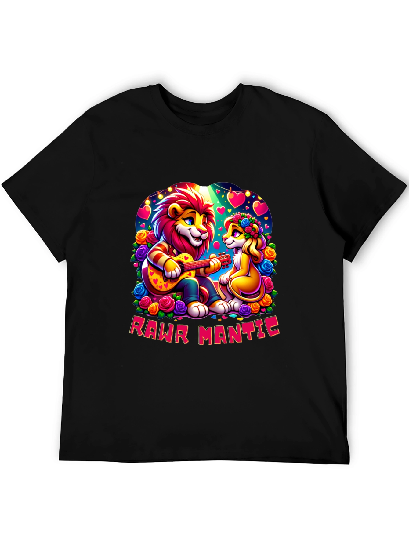 Black Rawr Mantic Lion Couple Graphic Tee view 5