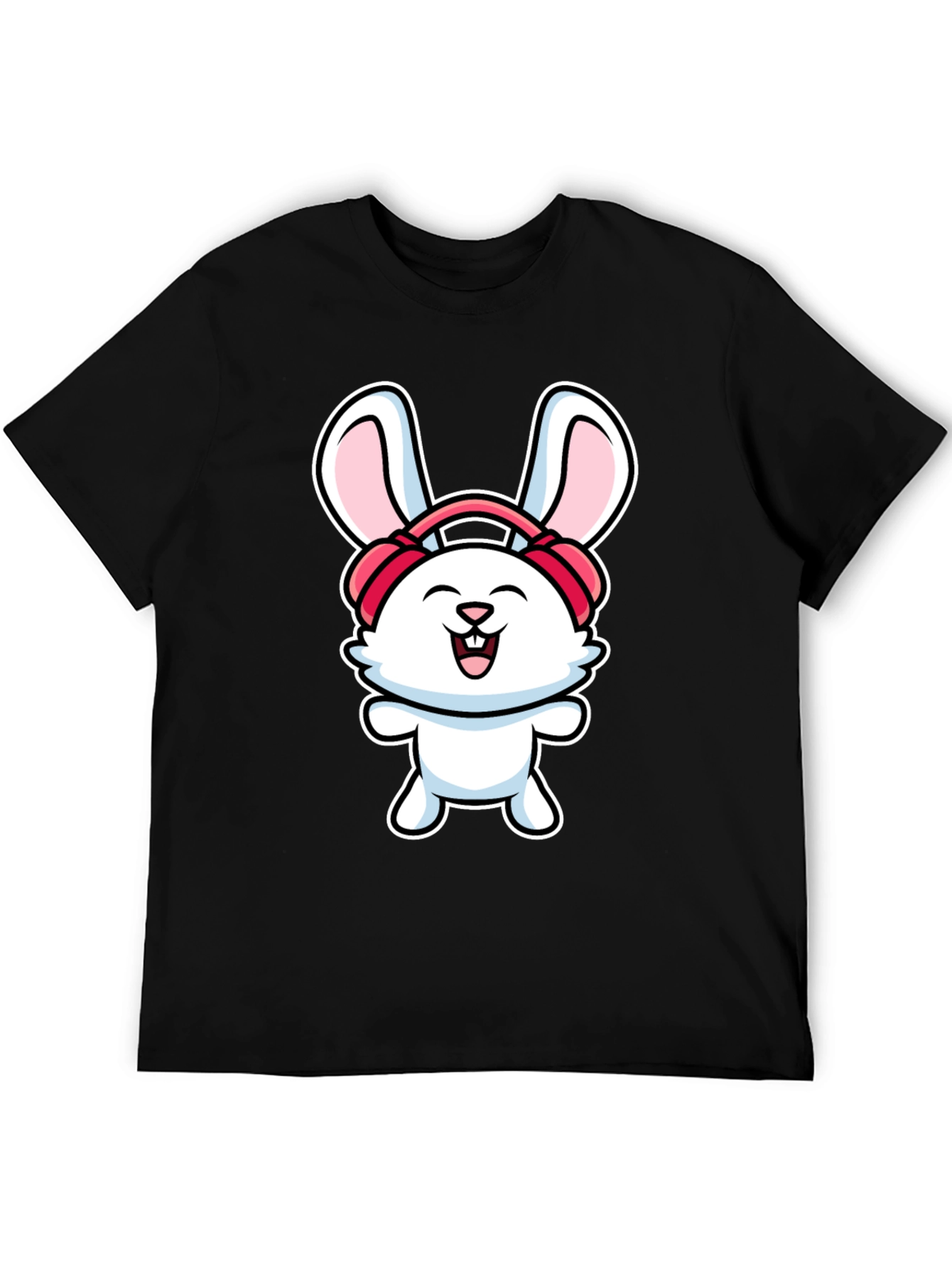 Black Bunny Headphones Graphic T-Shirt view 5