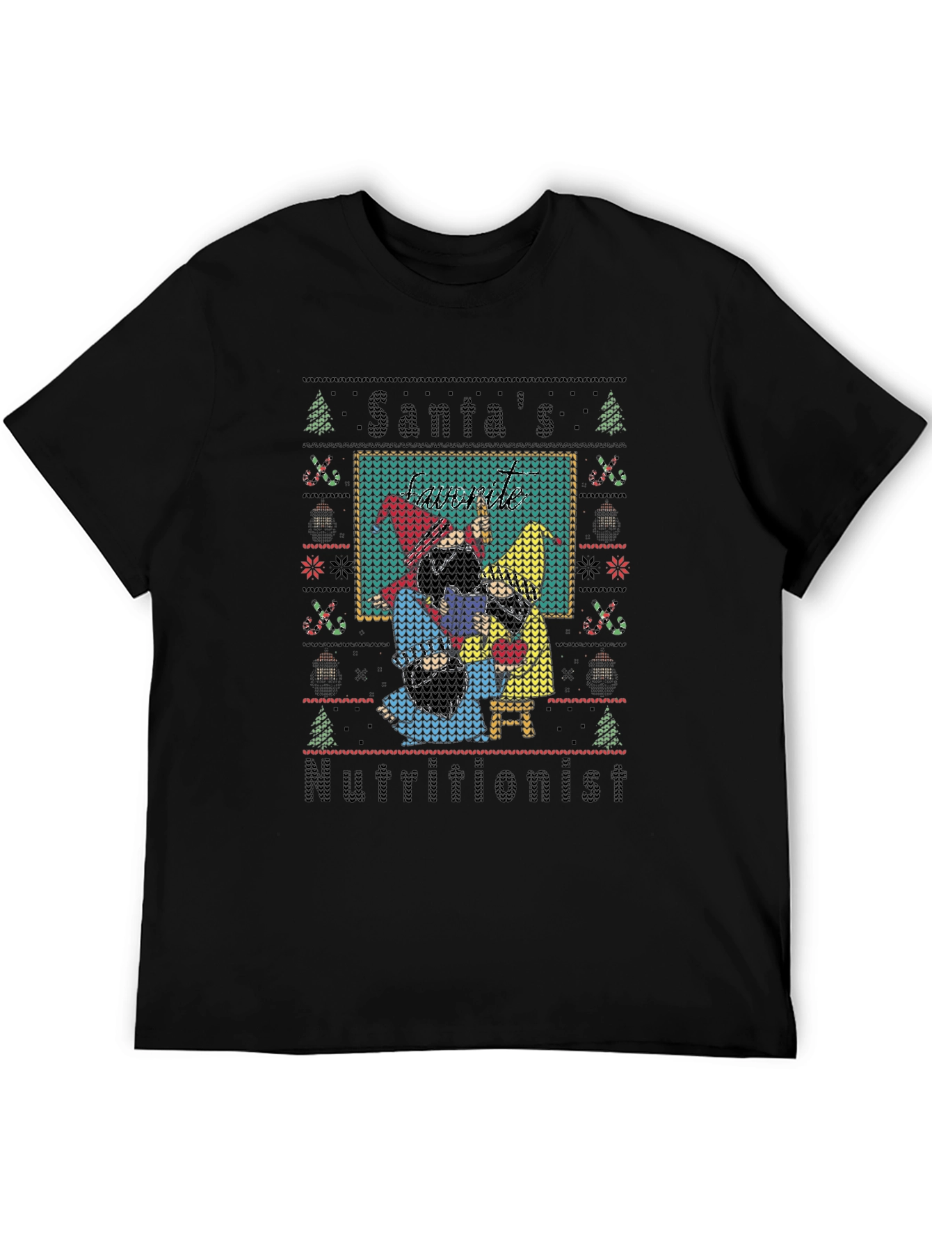 Black Santa's Nutritionist Ugly Christmas Sweater T-Shirt view 5