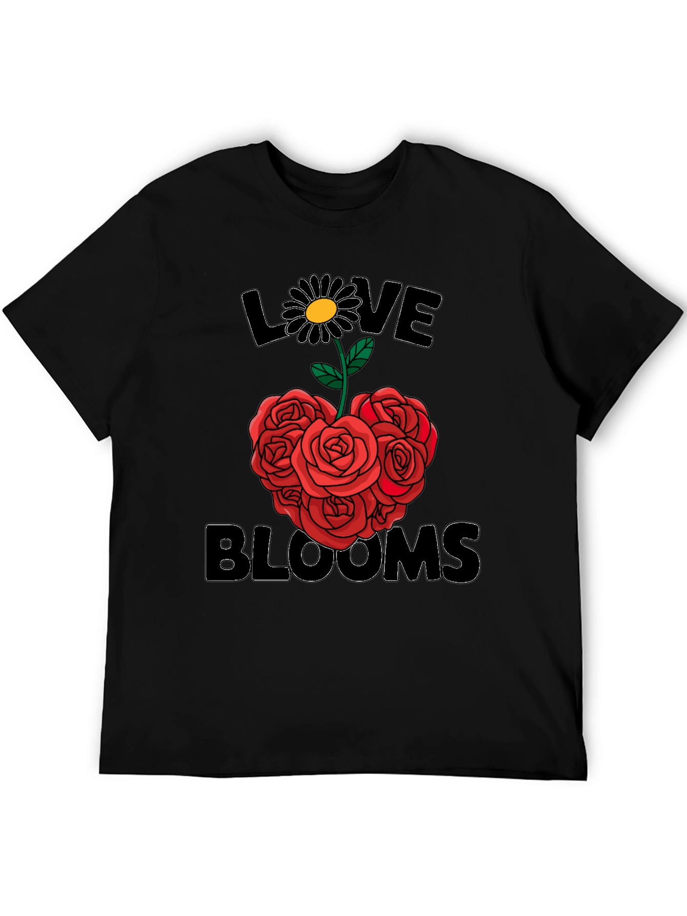 Black Love Blooms T-Shirt - Floral Heart Design view 5