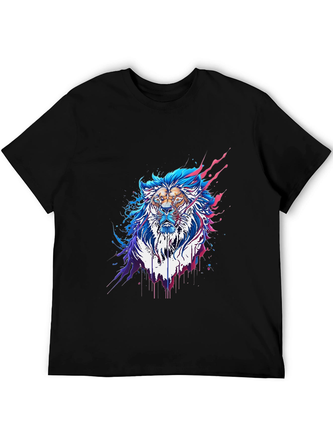 Black Abstract Lion Graphic Tee - Stylish Men's Black T-Shirt view 5
