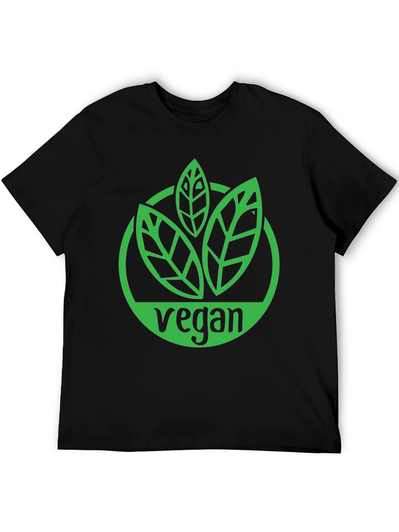 Black Vegan T-Shirt - Green Leaf Logo Black Tee view 5