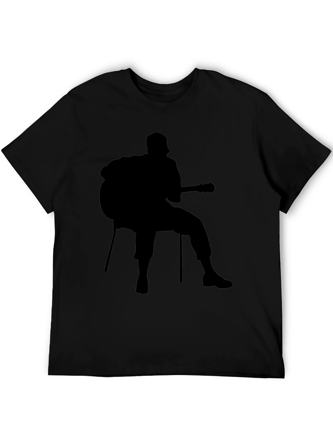 Black Silhouette Guitar Player T-Shirt - Casual Style view 5