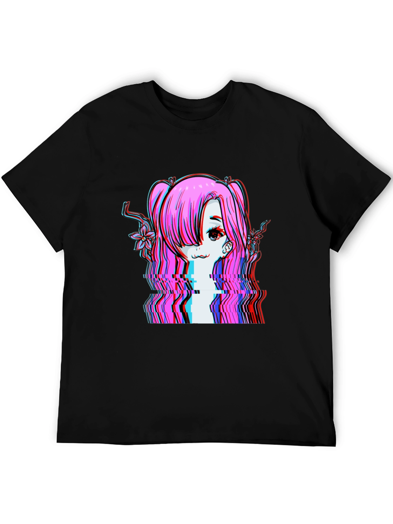 Glitch Anime Girl T-Shirt - Edgy Vaporwave Style - 5