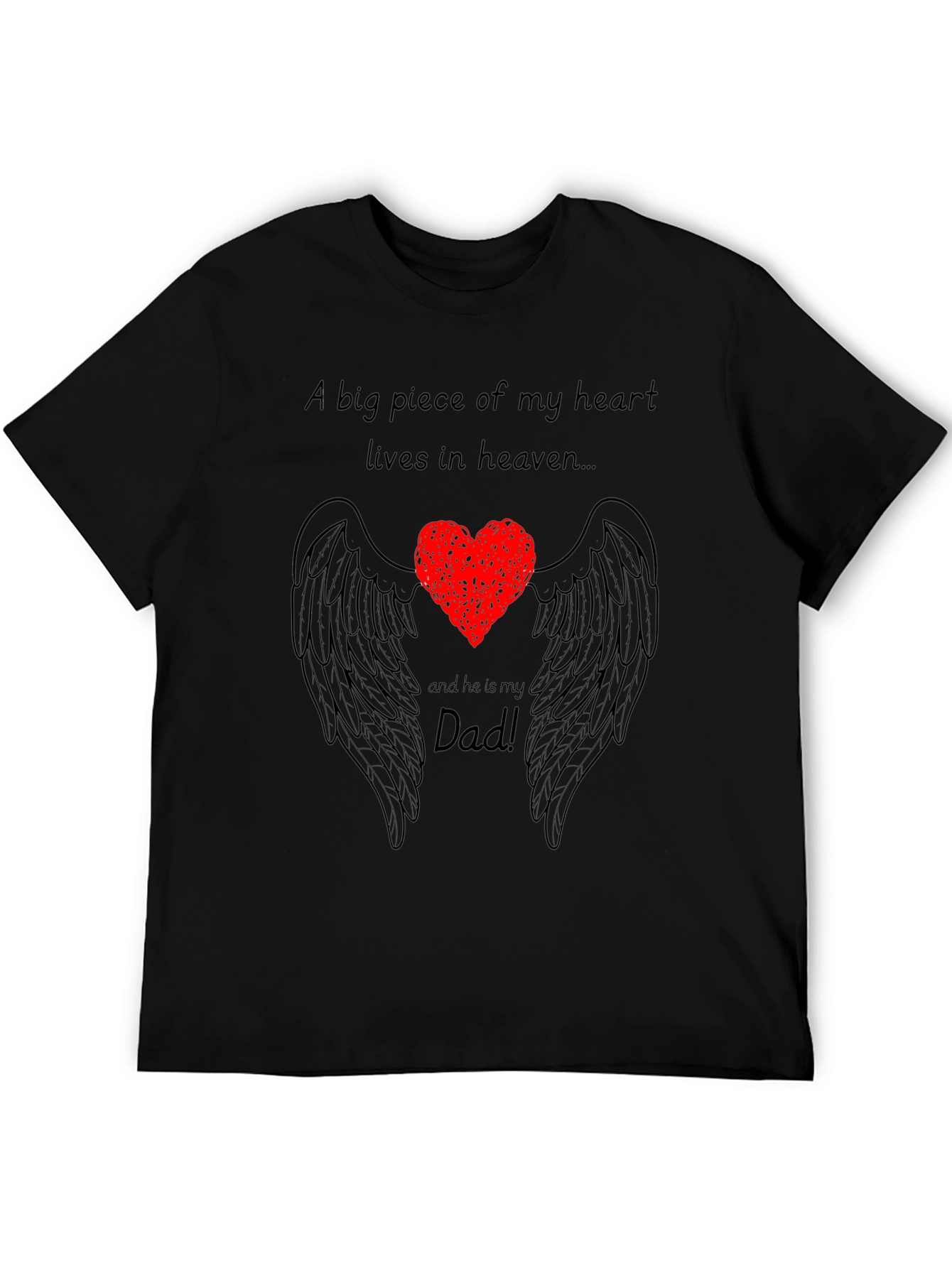 Black In Loving Memory Dad T-Shirt - Heart and Wings Design view 5