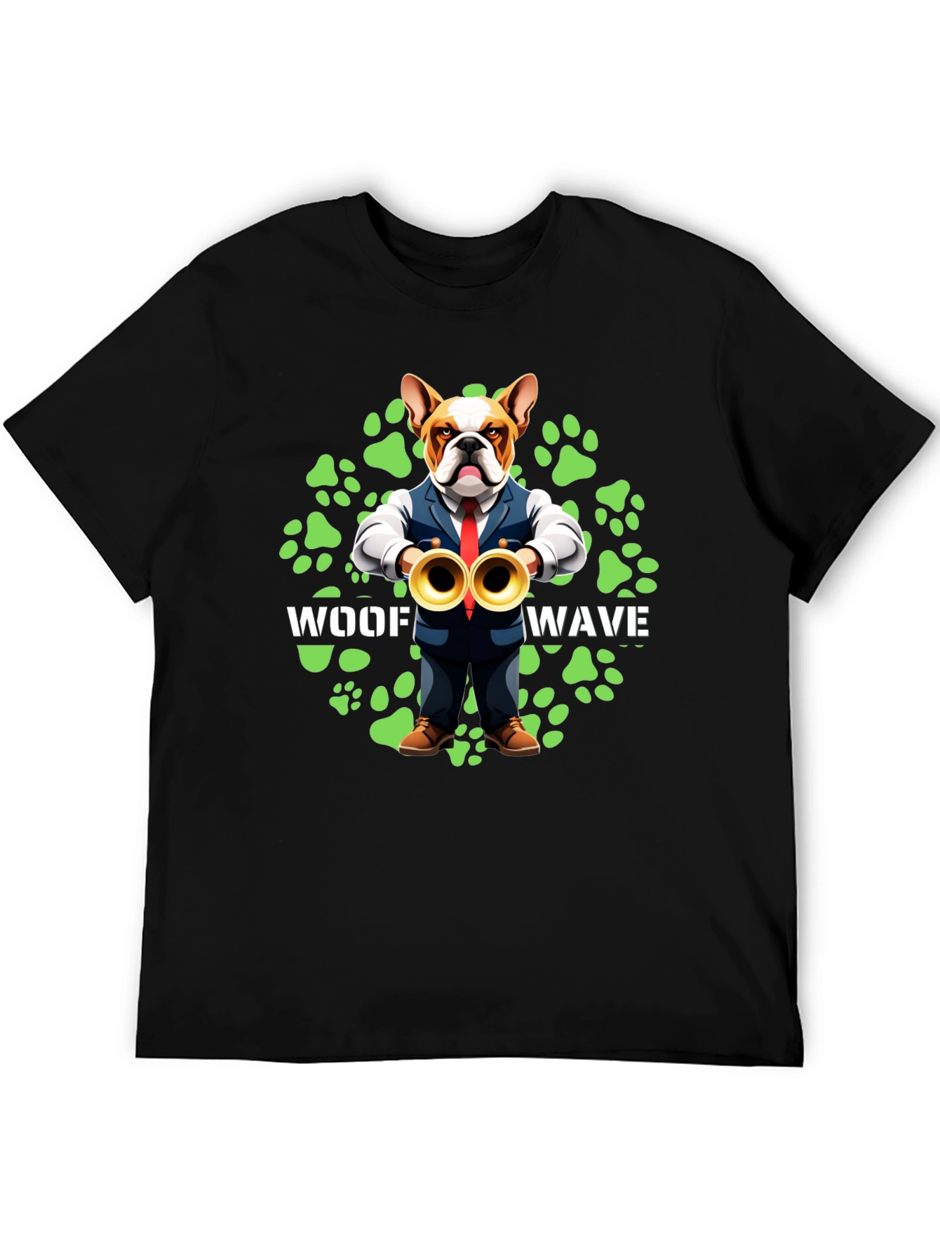 Black Woof Wave Bulldog Musician T-Shirt view 5