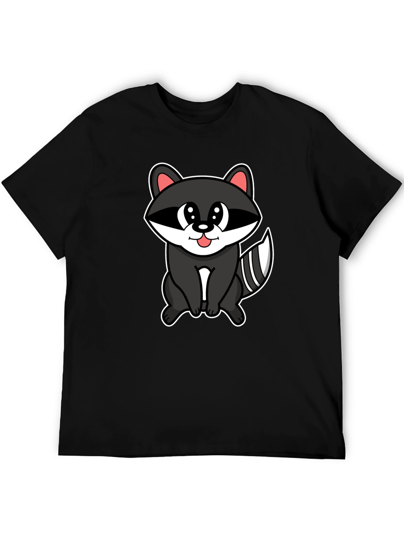 Black Cute Raccoon Cartoon Black T-Shirt view 5
