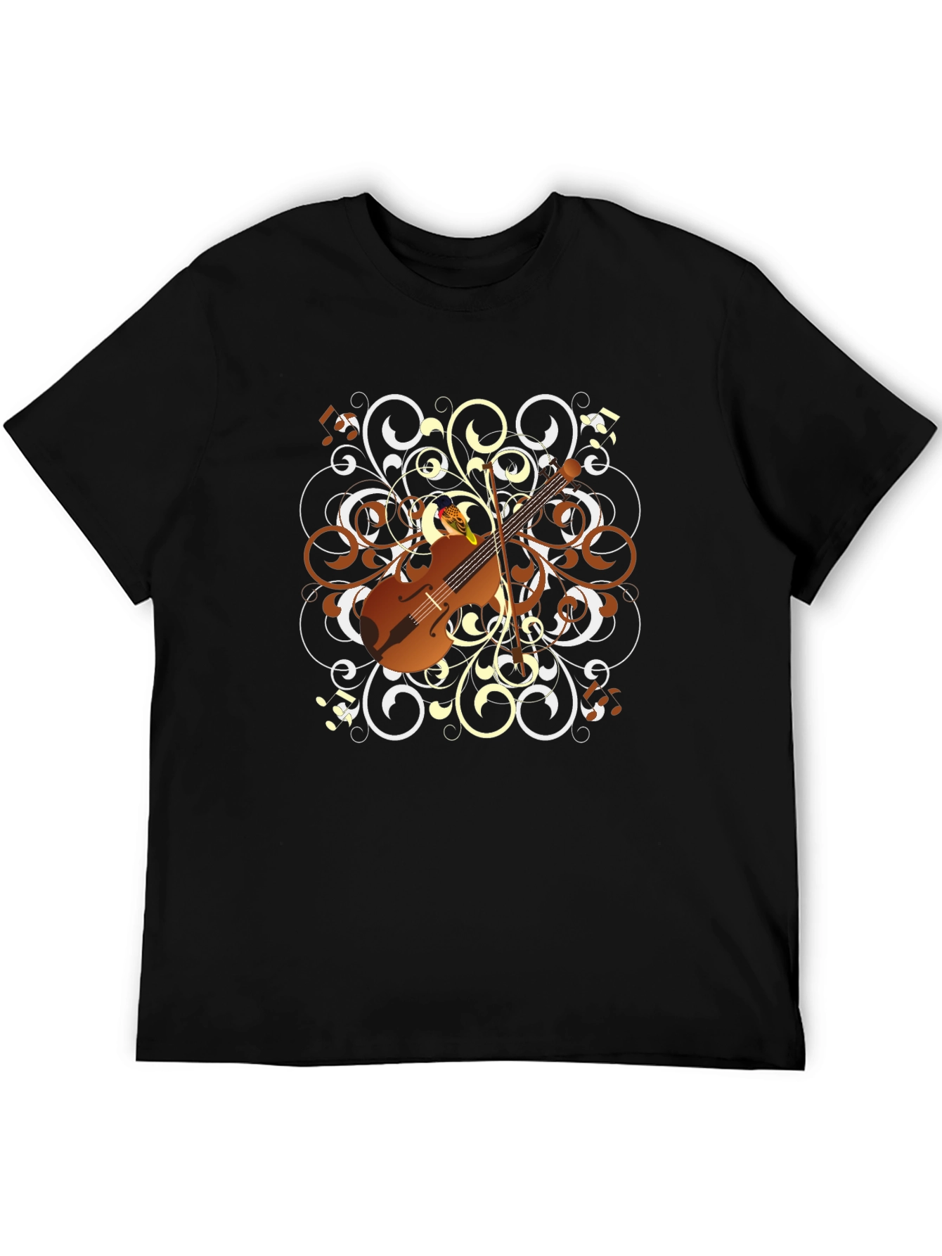 Black Ornate Cello Graphic Black T-Shirt view 5