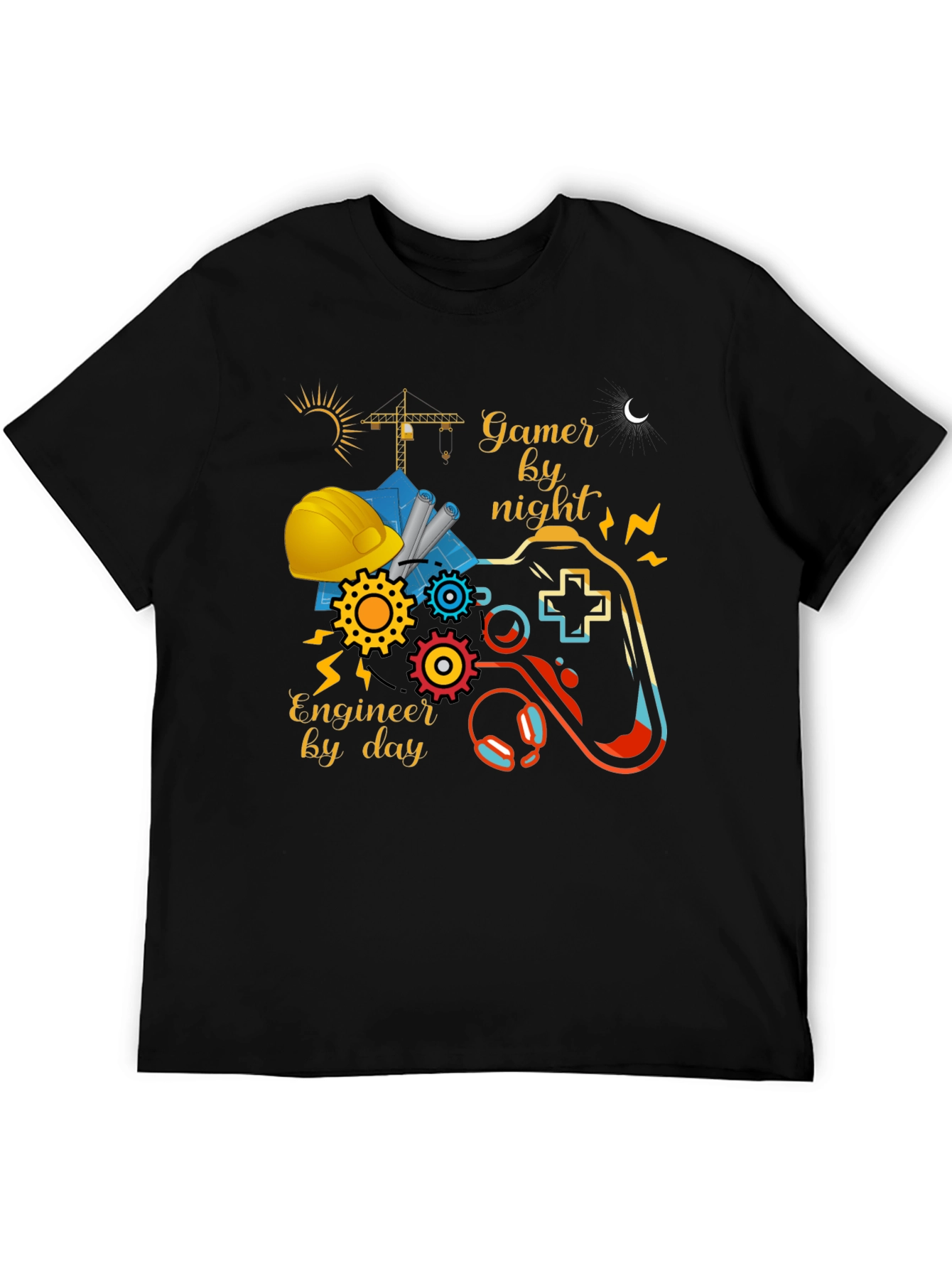 Black Gamer by Night, Engineer by Day Graphic Tee view 5