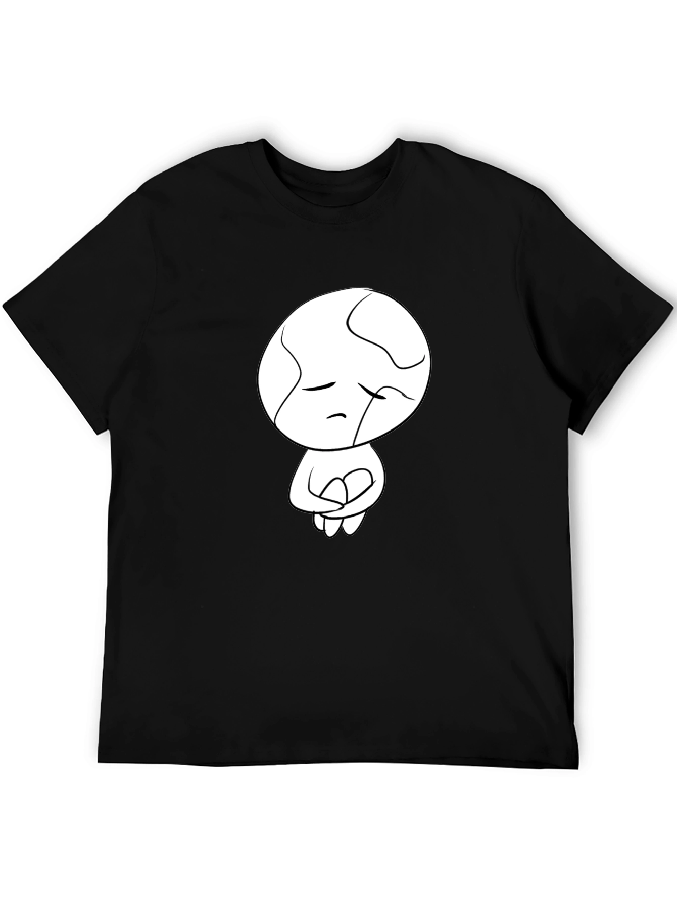 Black Unique Graphic Tee - Sad Abstract Character Print - Black view 5