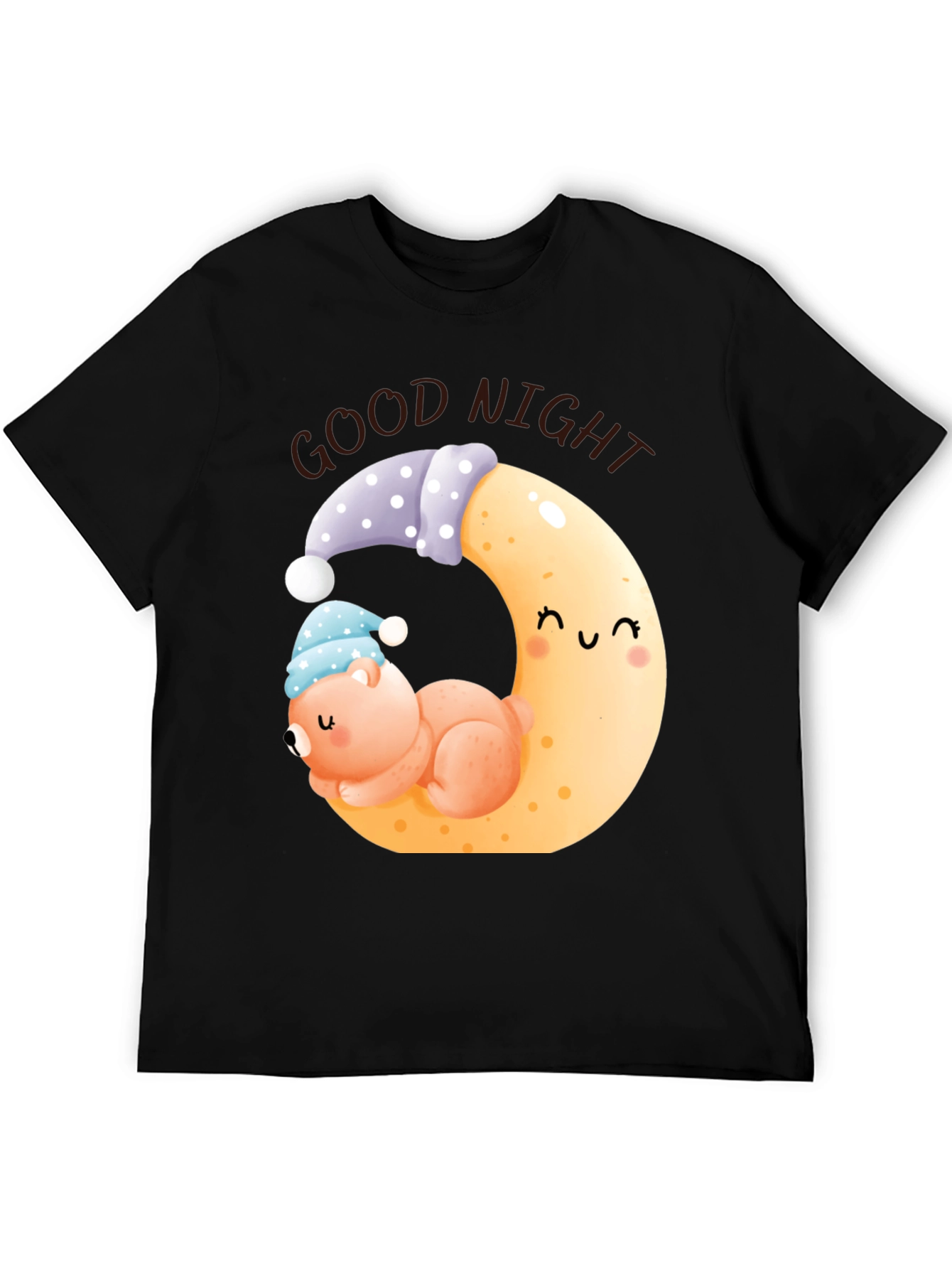 Black Good Night Bear Moon Graphic Black T-Shirt view 5