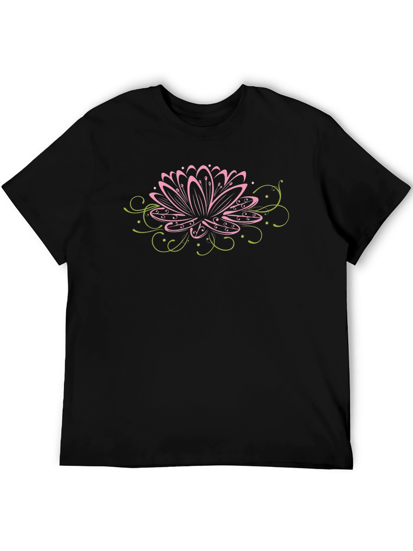 Black Lotus Flower Graphic Tee - Black Cotton T-Shirt view 5
