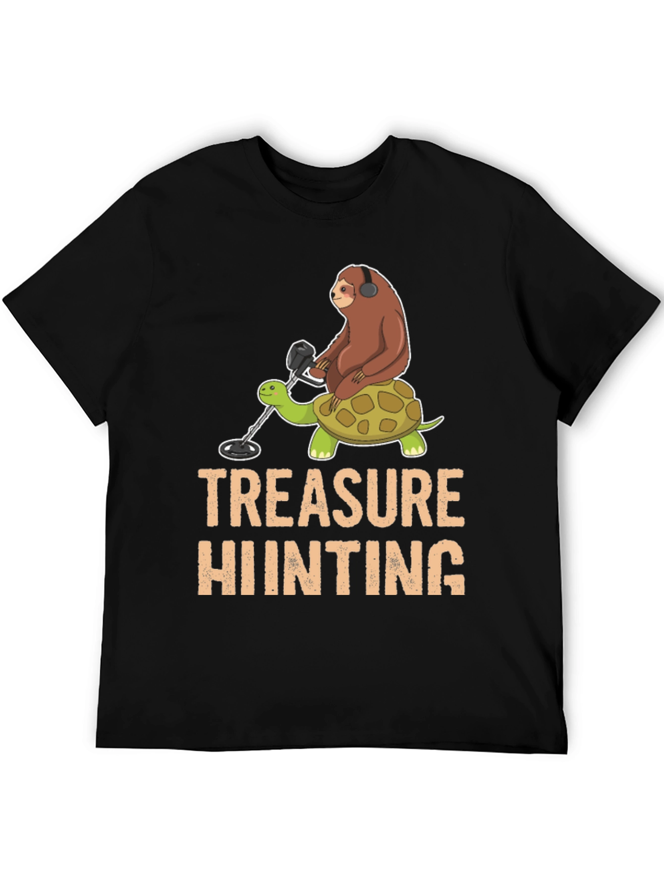 Black Treasure Hunting Sloth Riding Turtle T-Shirt view 5