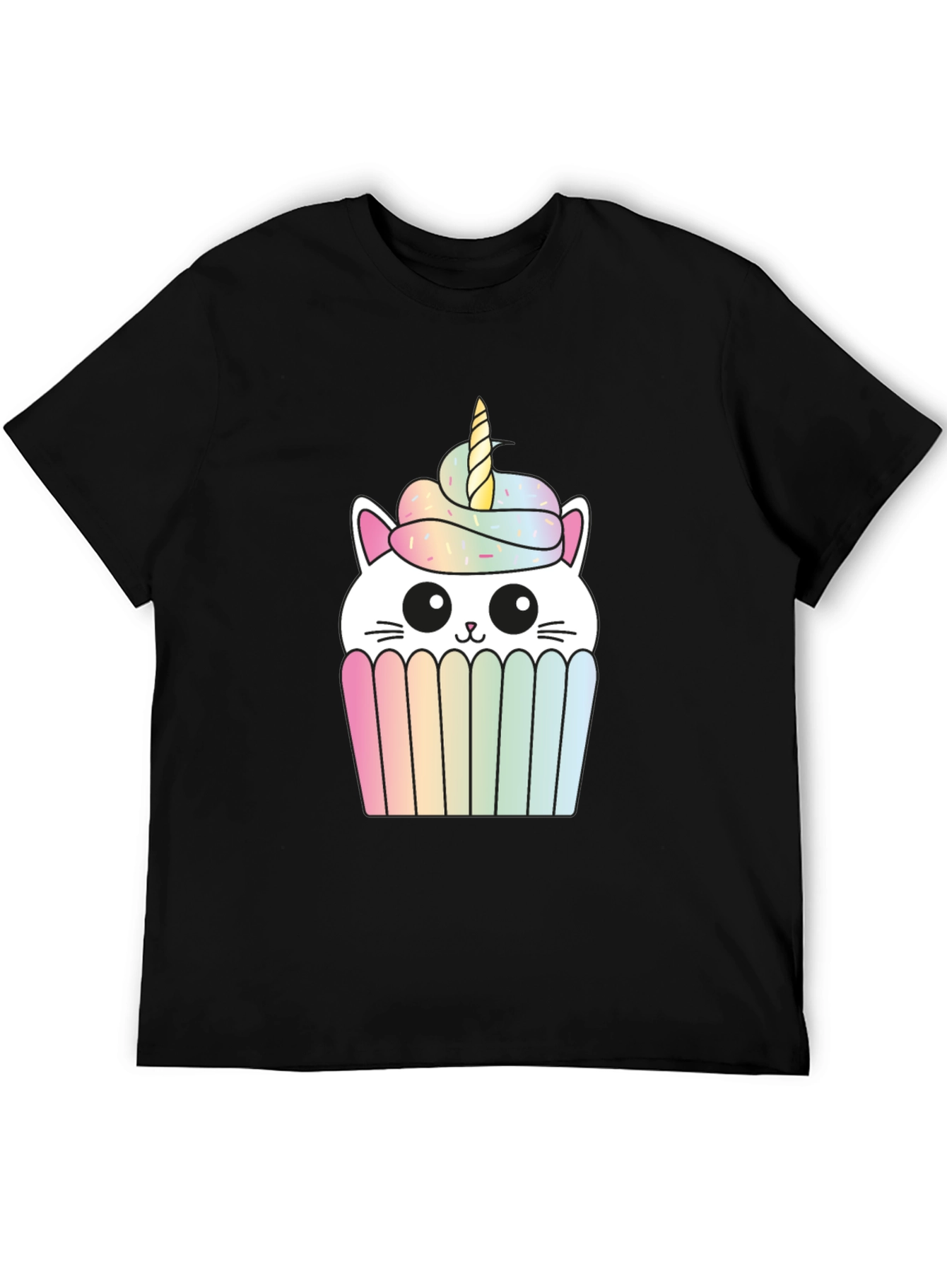 Black Unicorn Cat Cupcake Graphic Tee - Black Cotton T-Shirt view 5