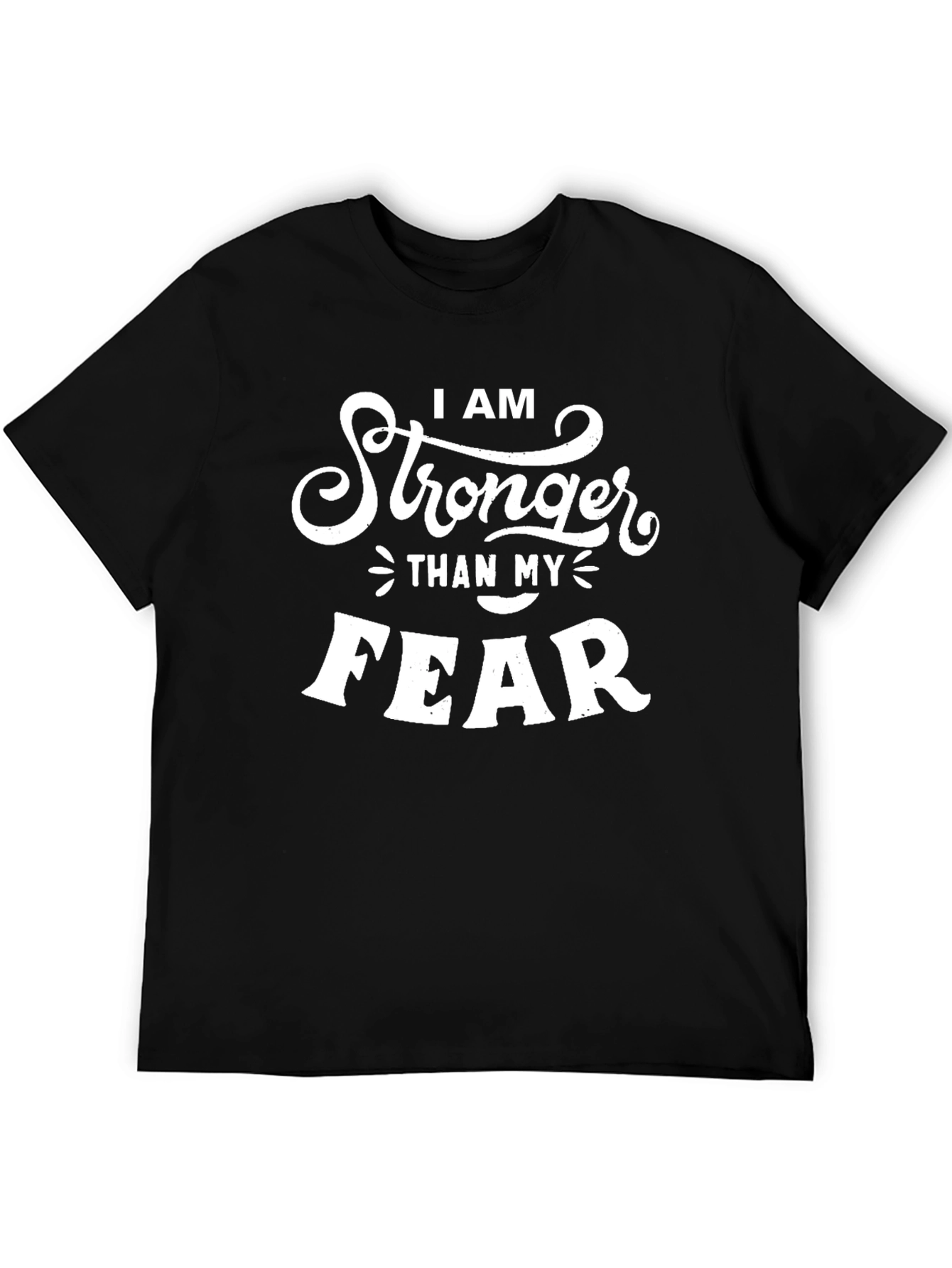 Black Motivational 'Stronger Than Fear' Black T-Shirt view 5