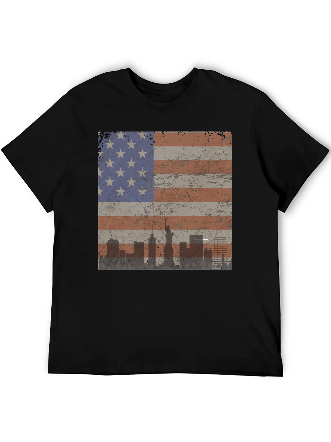 Black American Flag Skyline Graphic Tee - Patriotic Style view 5