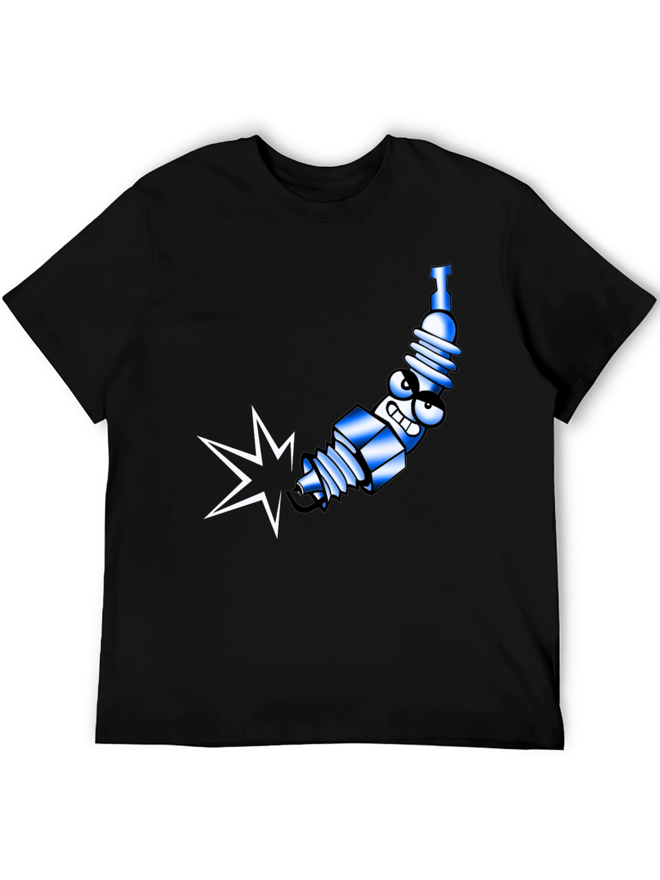 Black Spark Plug Cartoon Graphic Tee - Black Cotton Blend view 5