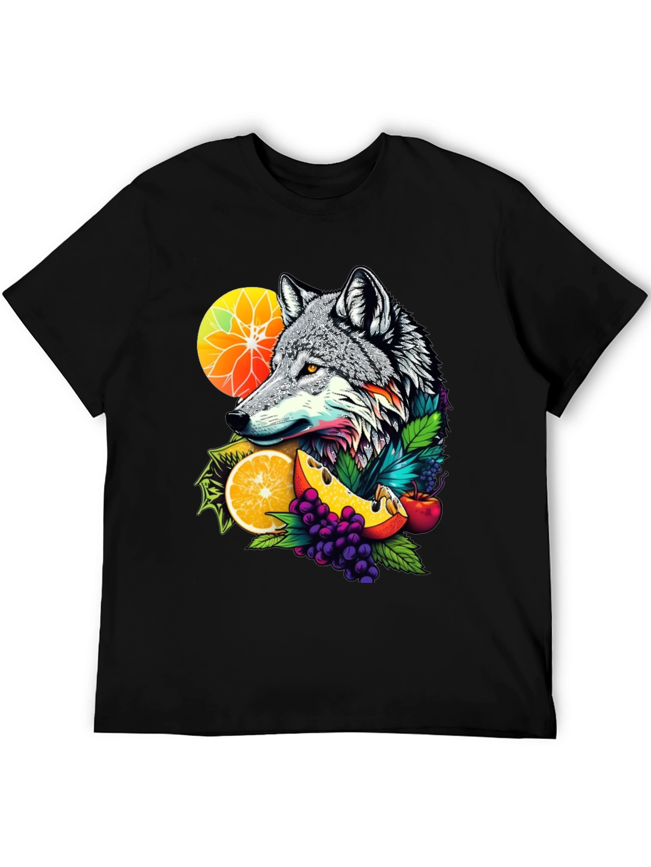 Black Wolf & Fruit Graphic Tee - Unique Design view 5