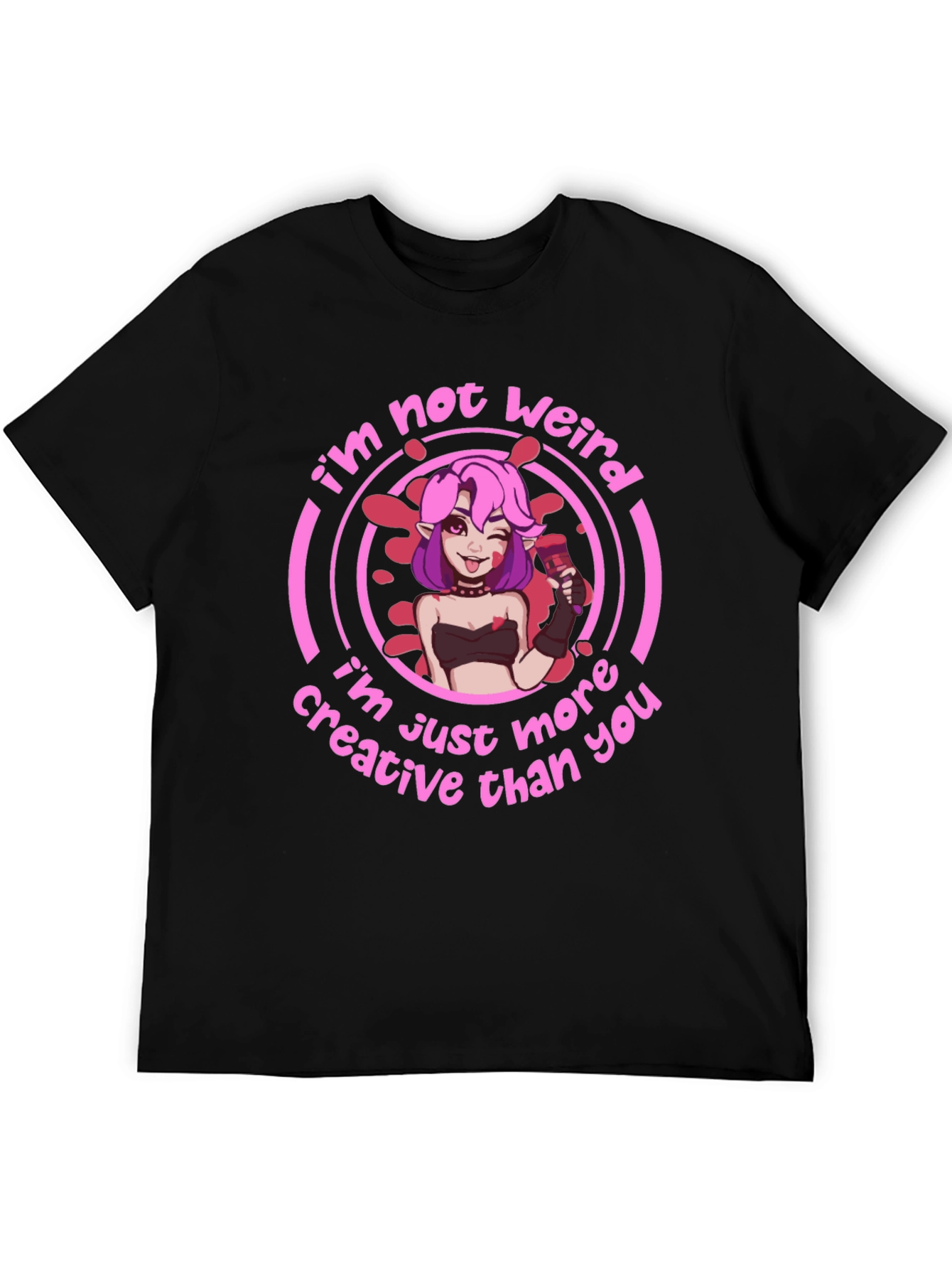Black I'm Not Weird Graphic T-Shirt - Creative Design view 5