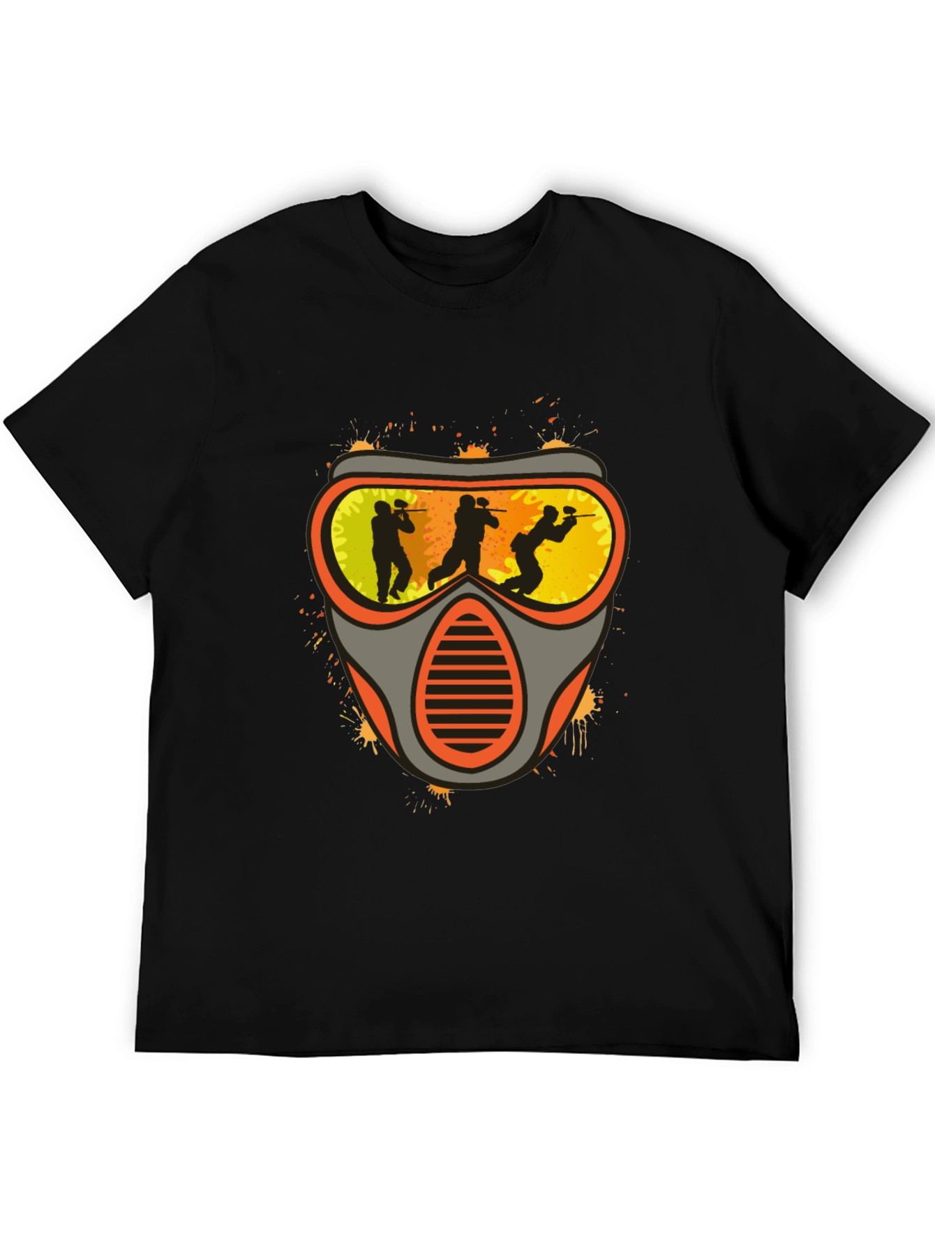 Black Paintball Mask Graphic Tee - Black Cotton Shirt view 5