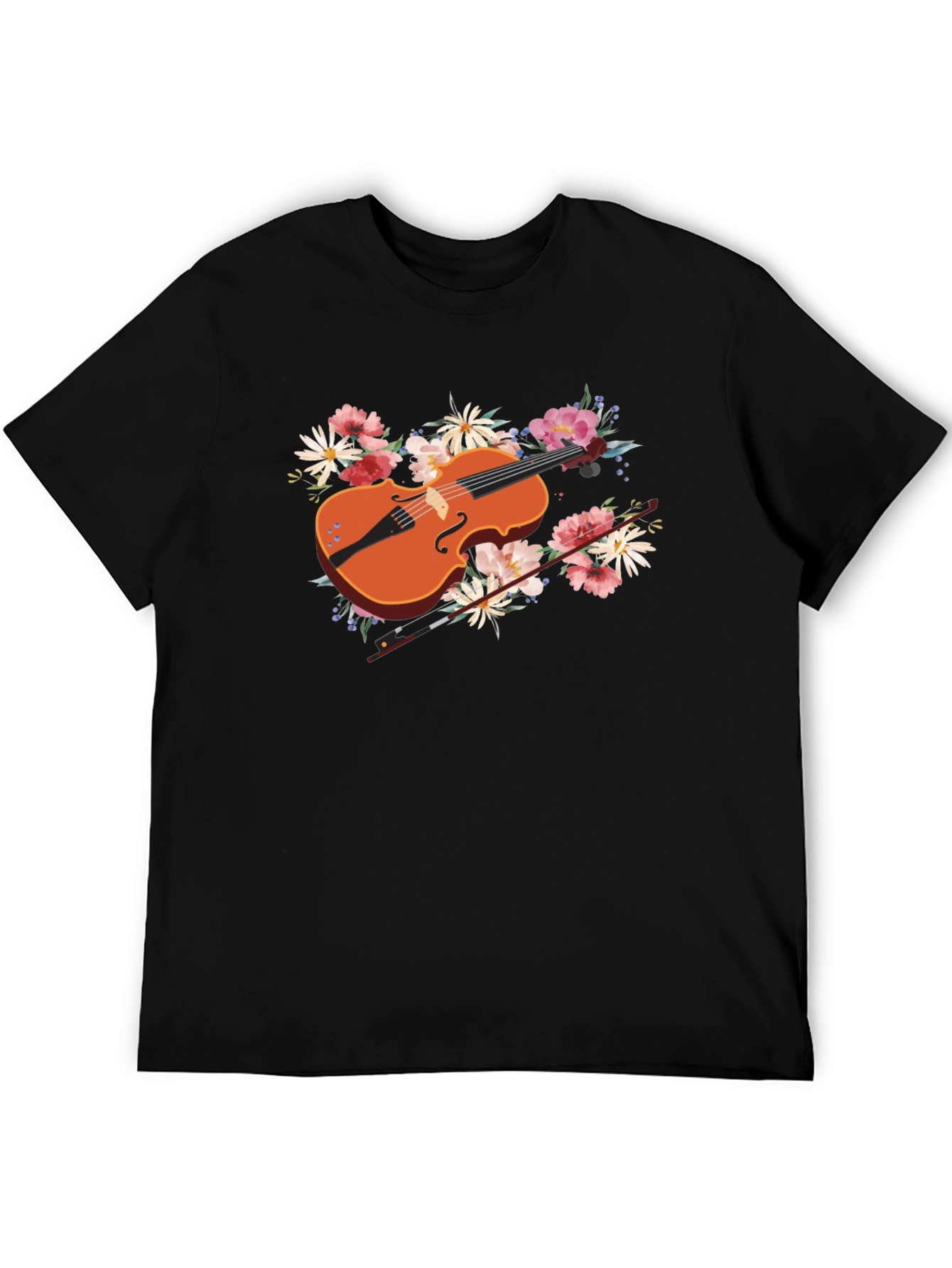 Black Floral Violin Graphic Tee - Stylish Music Lover's Shirt view 5
