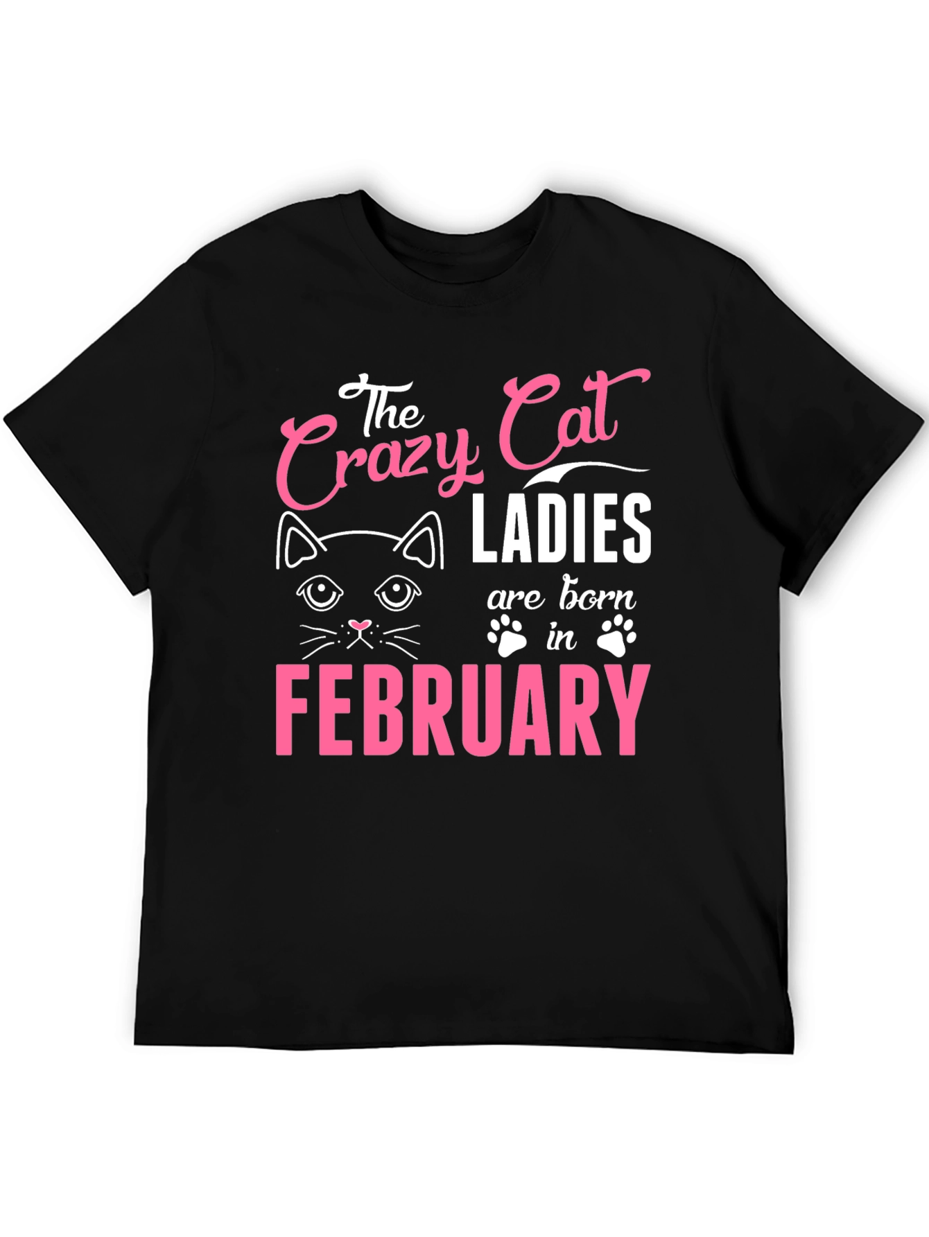 Black Crazy Cat Ladies Born in February T-Shirt view 5