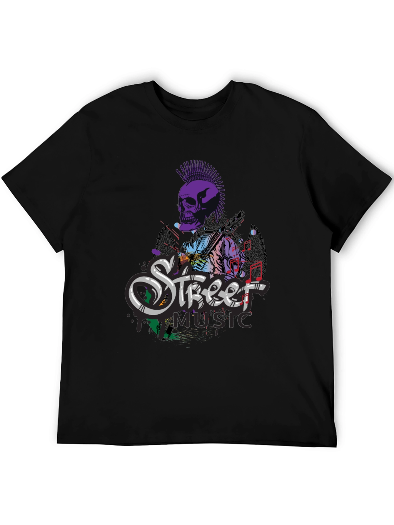Black Street Music Skull Graphic Tee - Black Cotton T-Shirt view 5