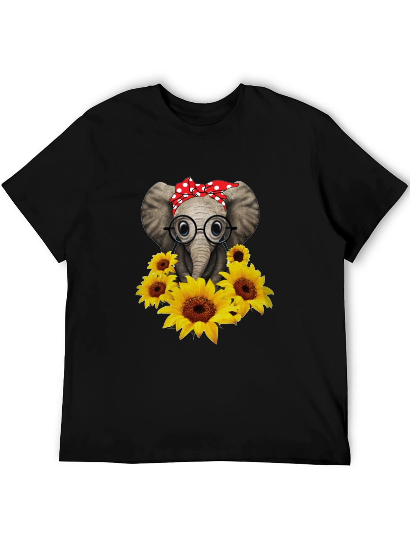 Black Elephant with Sunflowers Graphic Tee view 5