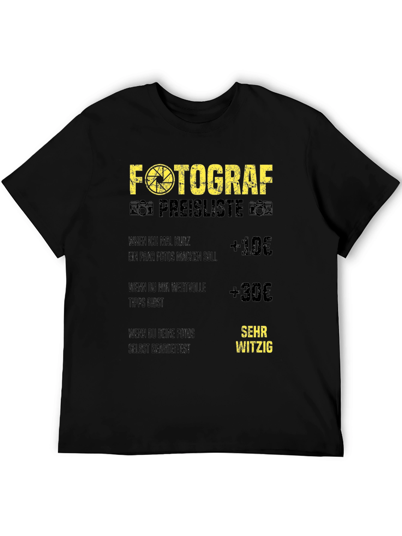 Black Funny Photographer Price List Black T-Shirt view 5