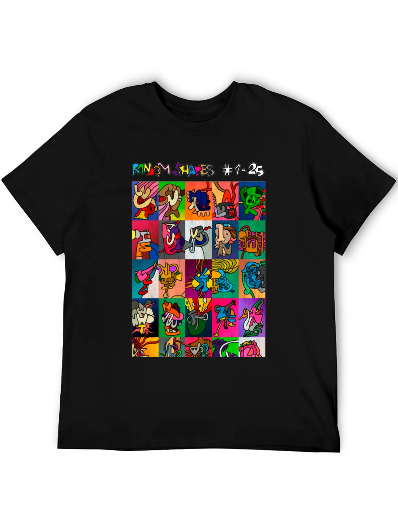 Black Abstract Art T-Shirt: 'Random Shapes' Graphic Tee view 5