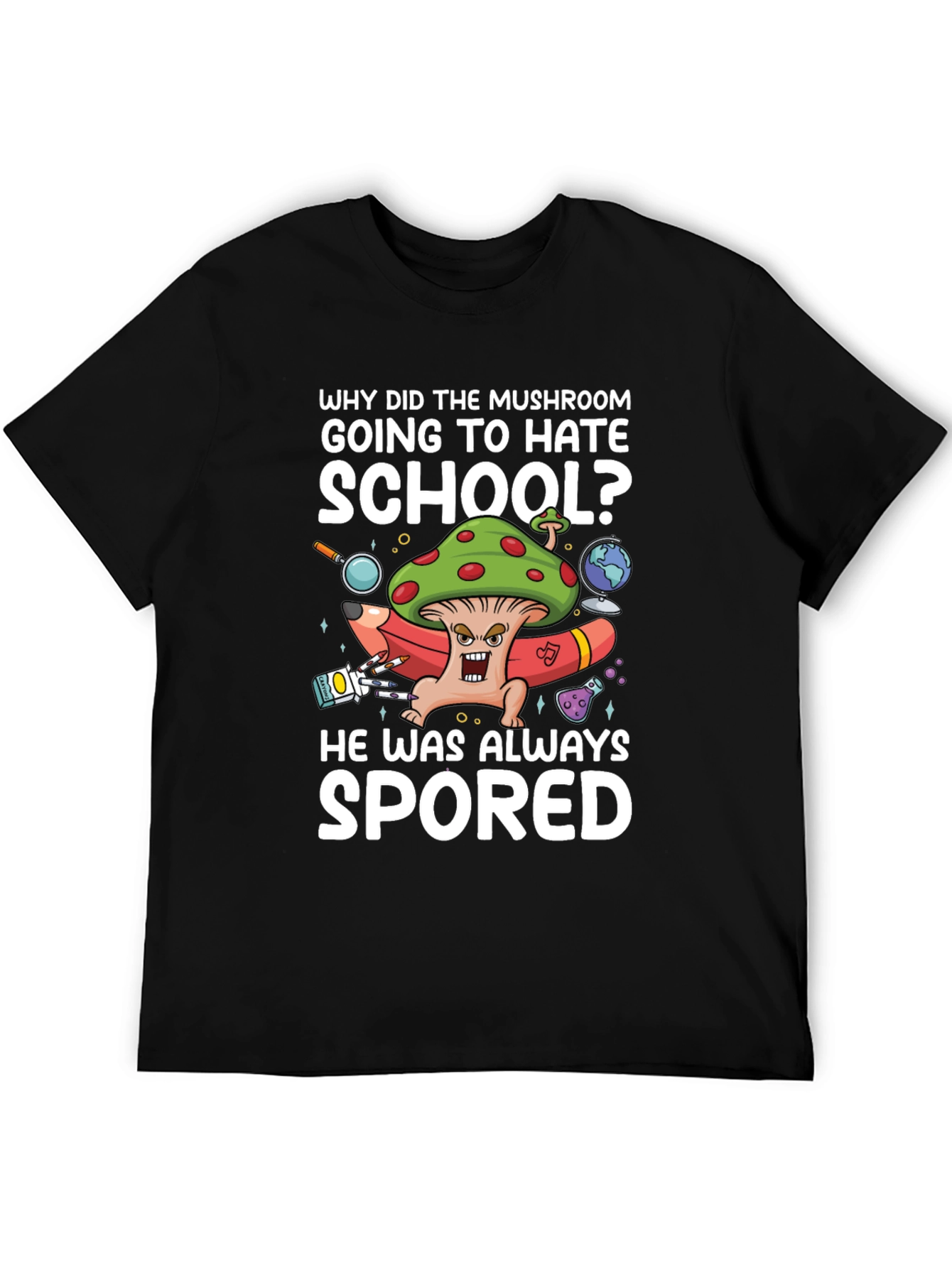 Black Mushroom School T-Shirt Funny Pun Tee view 5