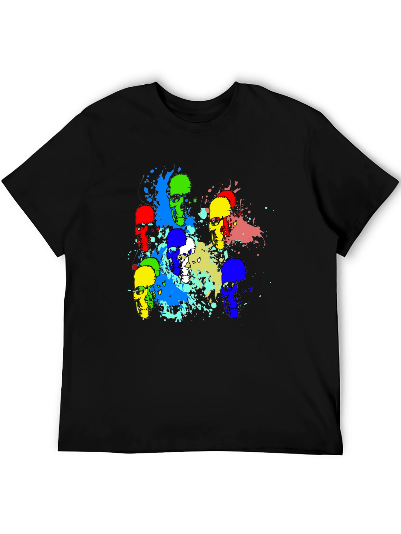Black Colorful Skull Graphic Print T-Shirt view 5
