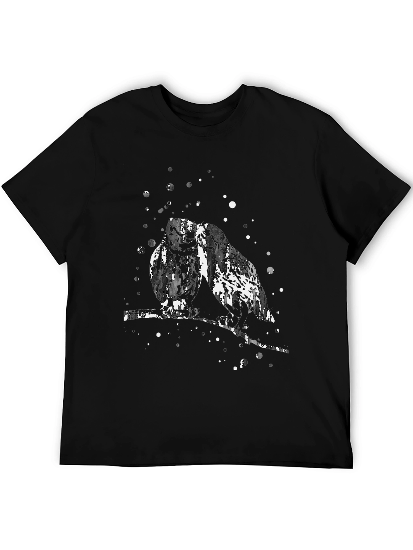 Black Abstract Owl Print Black T-Shirt view 5