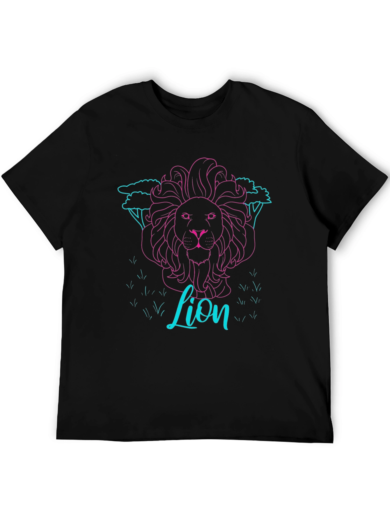 Black Neon Lion Graphic Tee - Black Cotton T-Shirt view 5