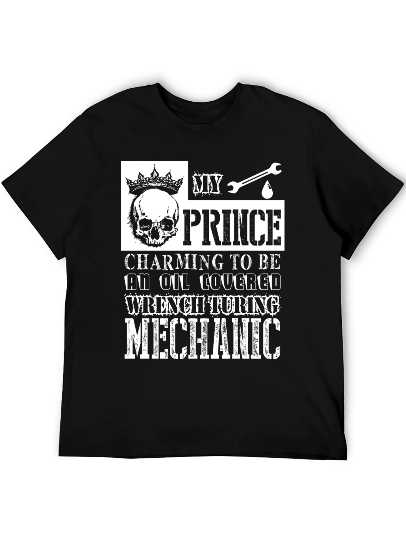 Black My Prince Mechanic T-Shirt - Oil Covered Wrench Turning view 5