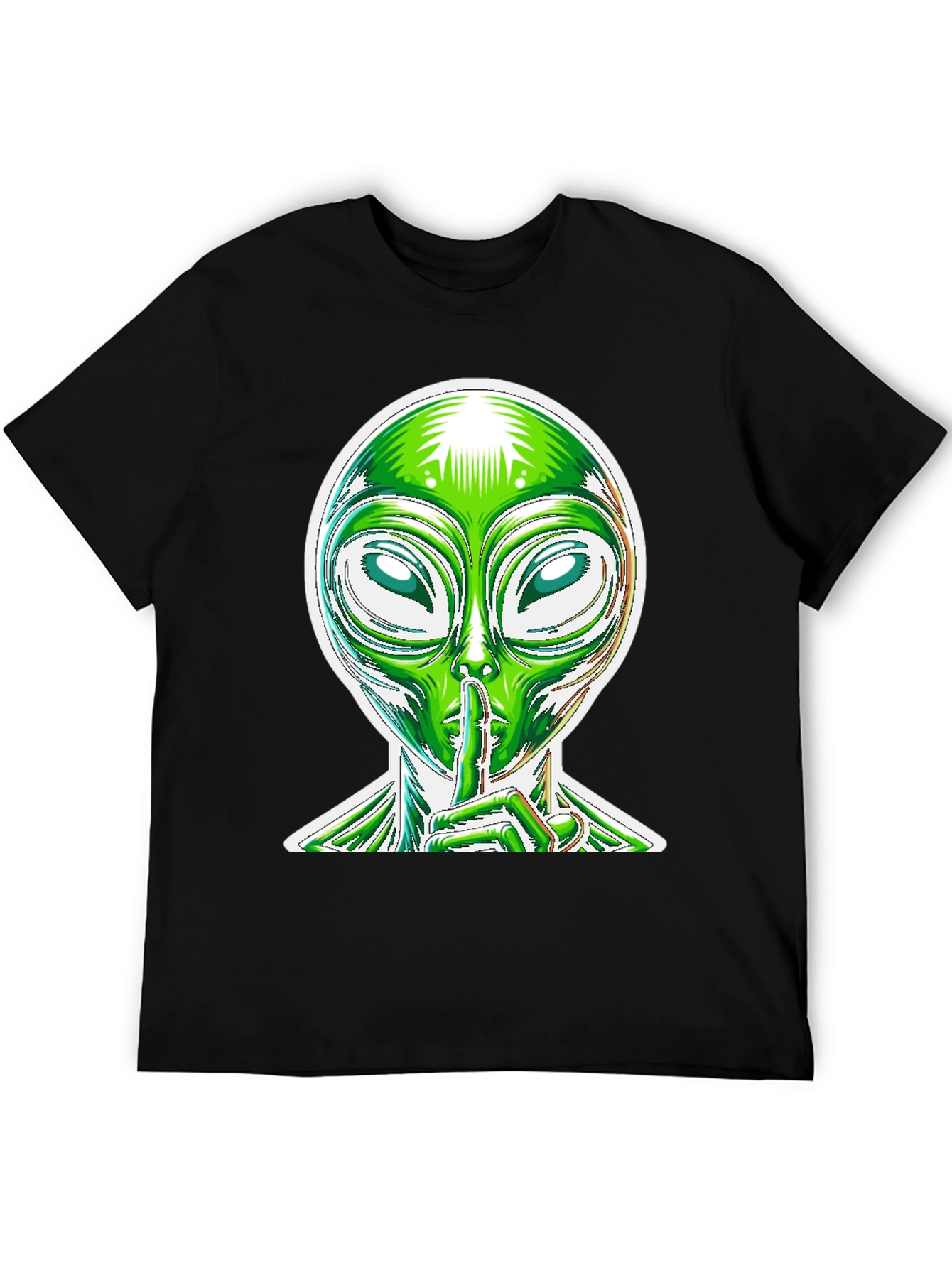 Black Alien Shhh Graphic Tee - Black Cotton Blend Shirt view 5