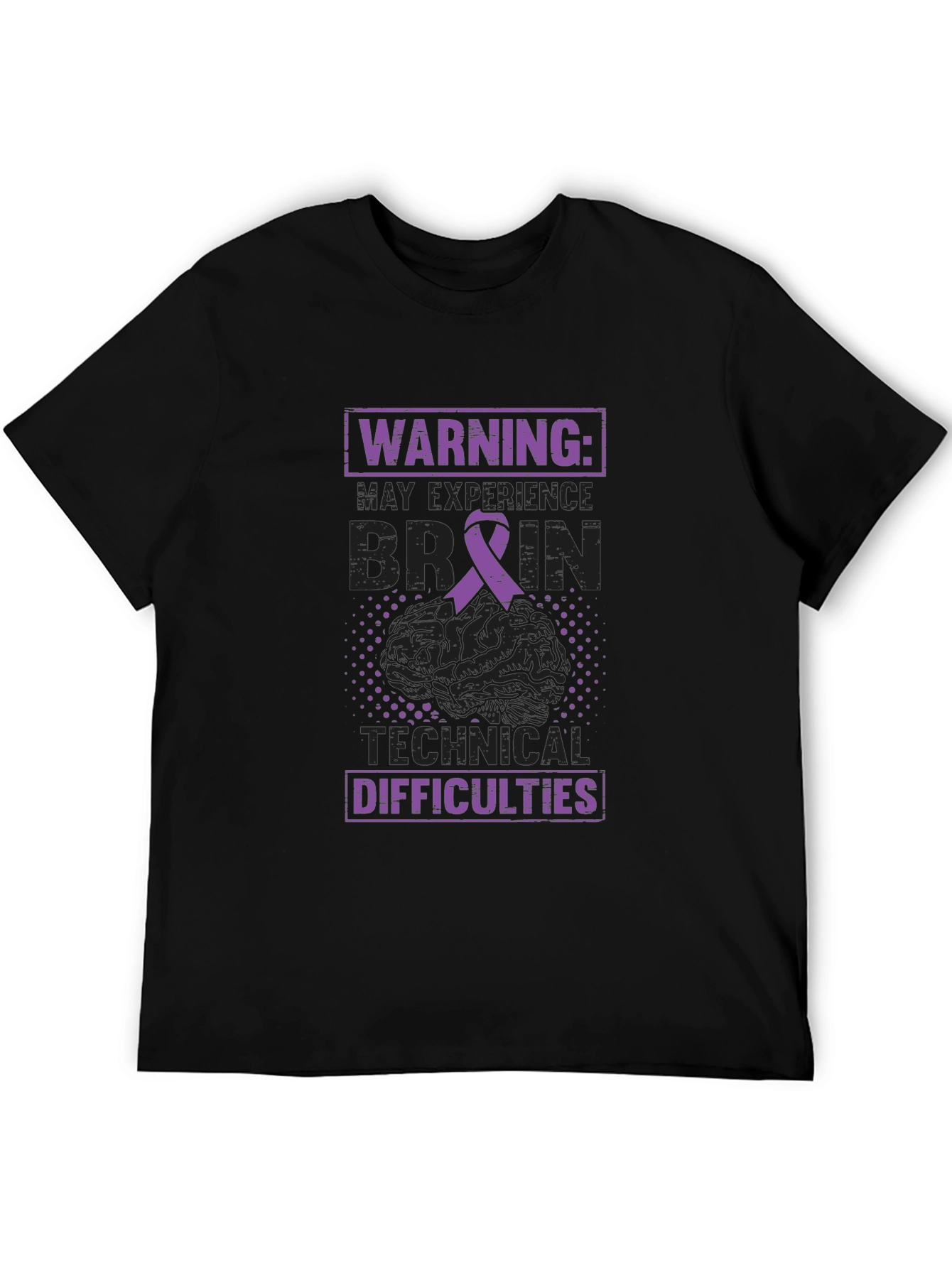 Black Warning Brain Technical Difficulties Awareness Tee view 5