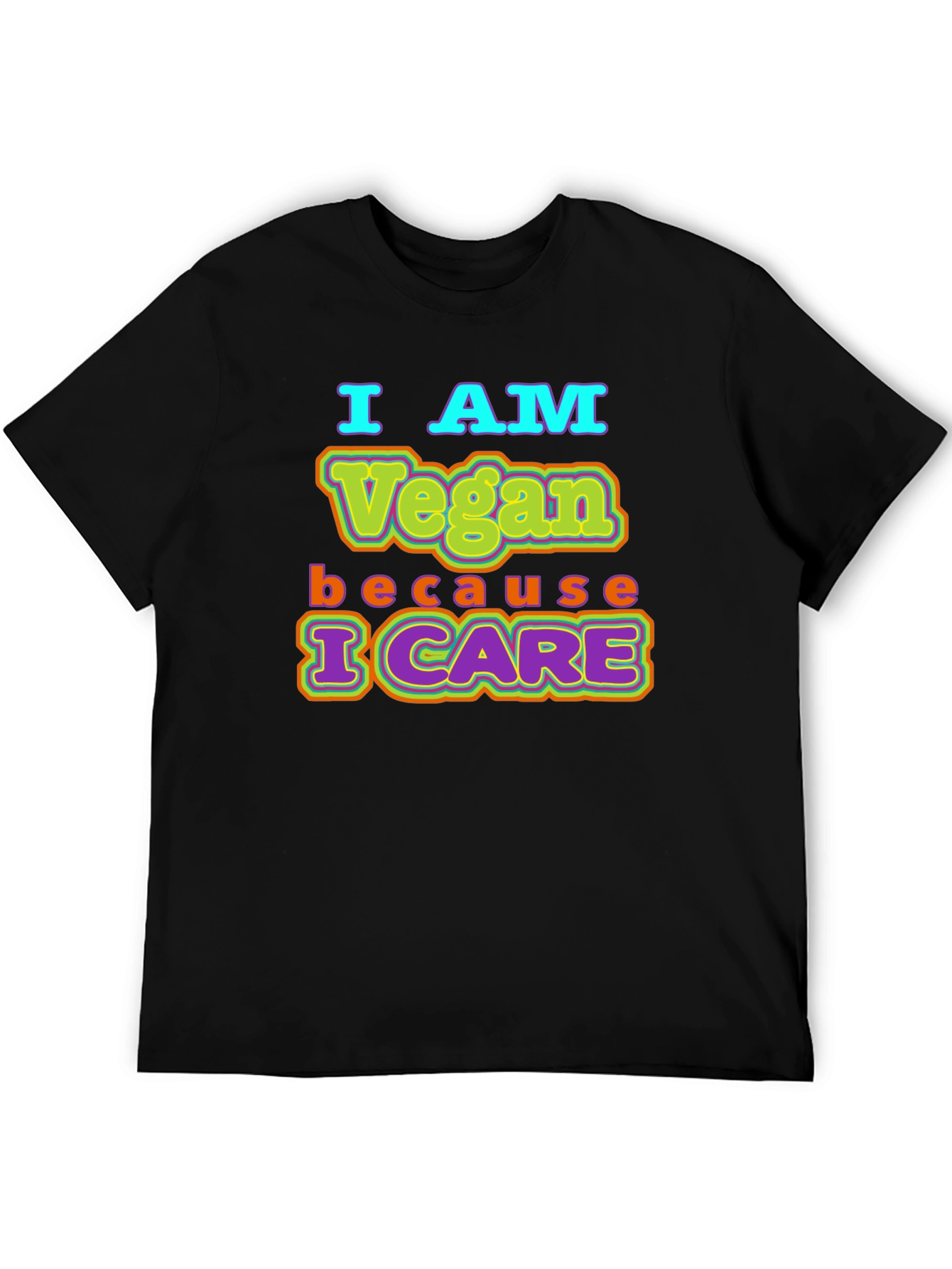 Black I AM Vegan Because I CARE Black T-Shirt view 5