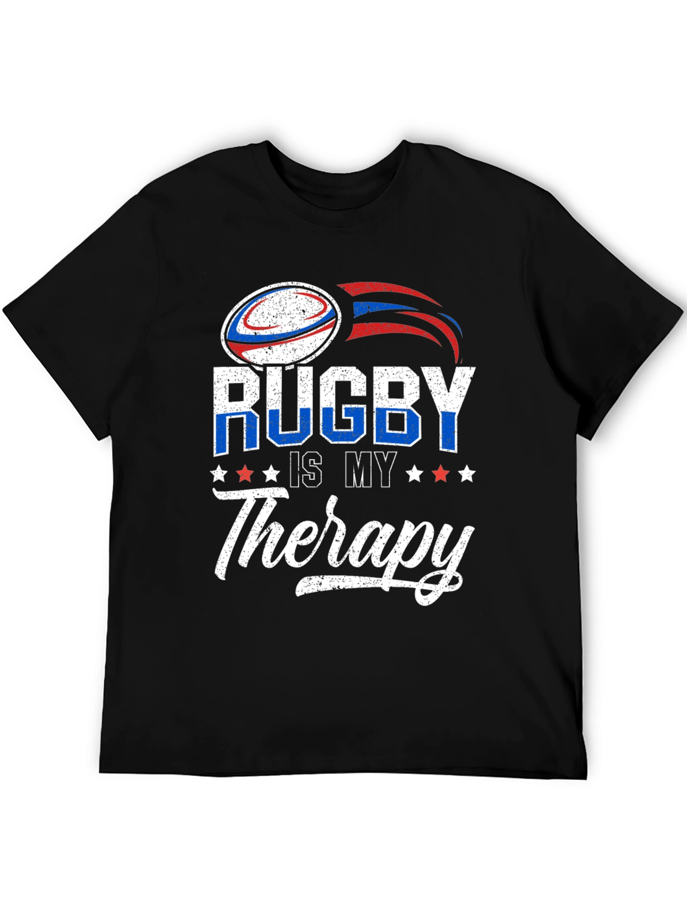 Black Rugby Is My Therapy Graphic T-Shirt view 5